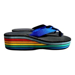 Women’s Brand New, Classic Rainbow, Six Layer Rubber Wedge Flip Flop